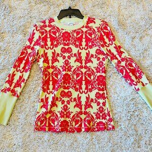 Sundance Damask Thermal Top in Fuschia/Chartreuse, Size Medium Petite, EC